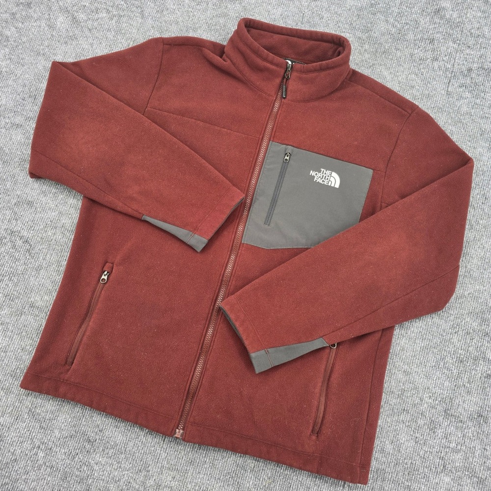 The North Face Mens Full Zip Fleece Jacket Burgundy Grey Large L Gorpcore Hiking